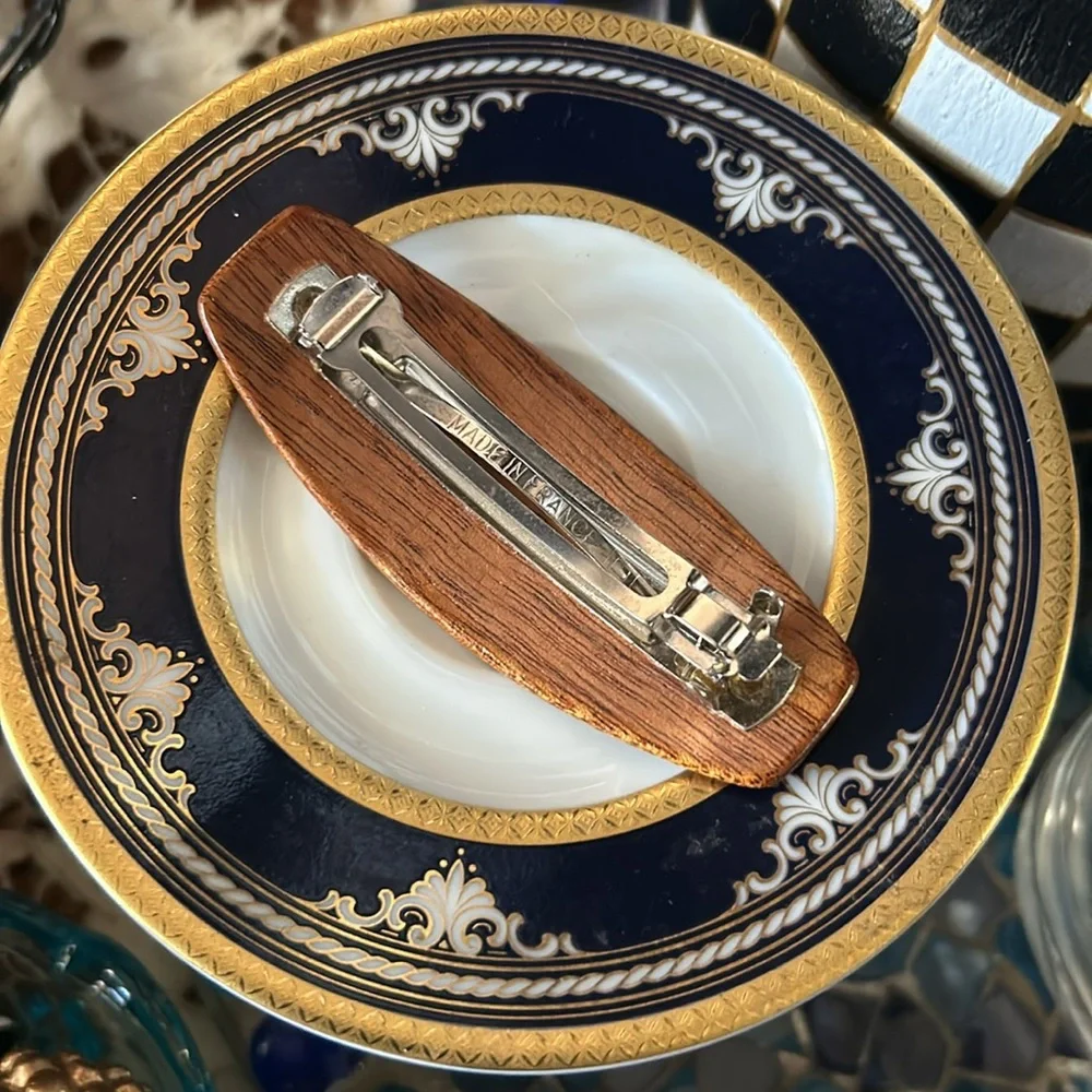 Vintage Inlaid Wood Hair Barrette